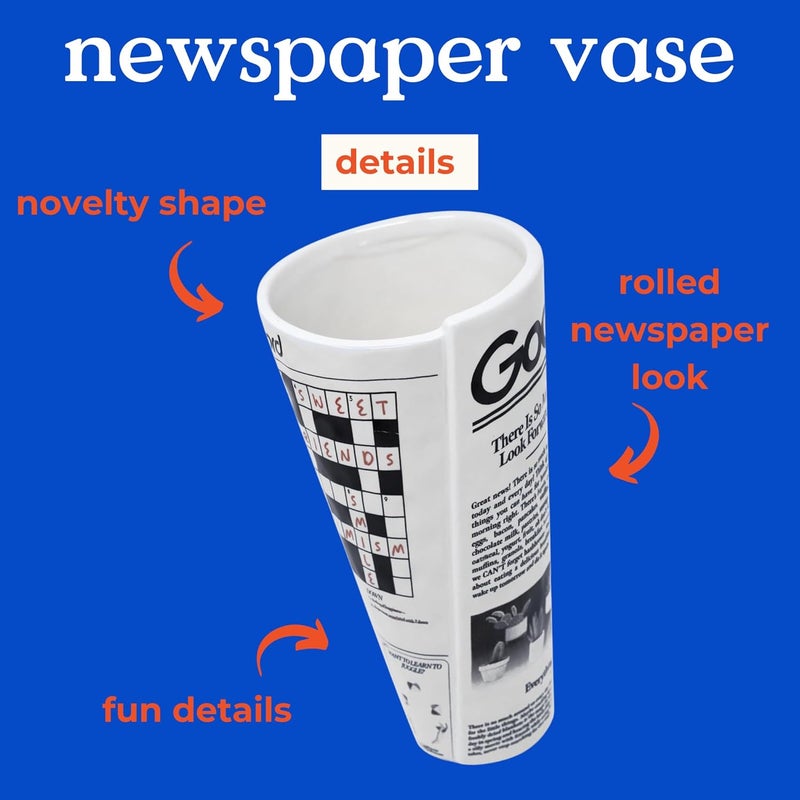 Bando Vintage Inspired Newspaper Vase, Retro Ceramic Shelf Decor, Unique/Novelty/Eclectic Flower Vase, Newspaper - Image 5